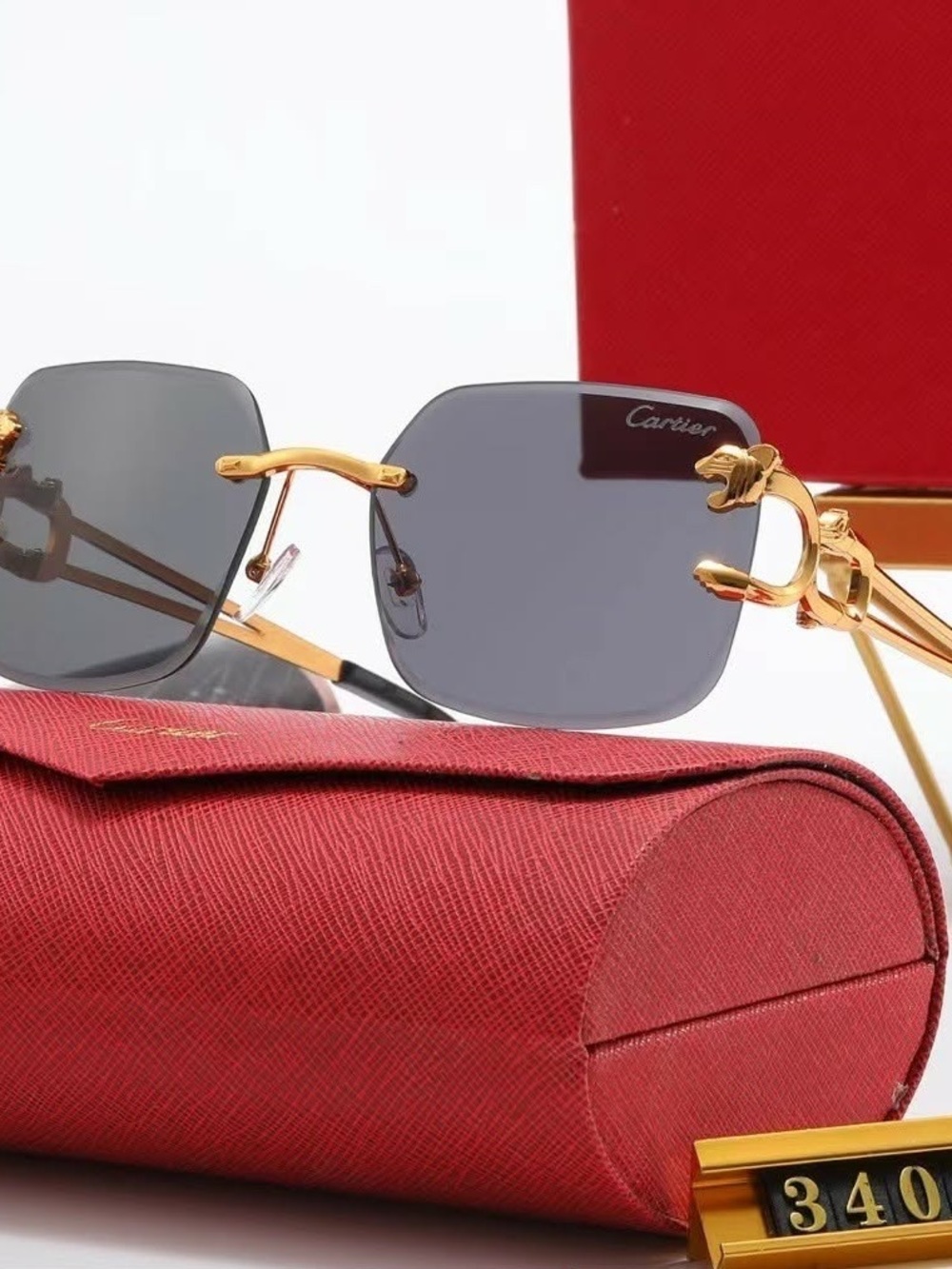 Gold Frame Gray Lens Rimless Sunglasses